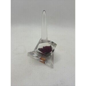 VTG Ring Stand Holder Red Rose Clear Lucite Reverse Carved